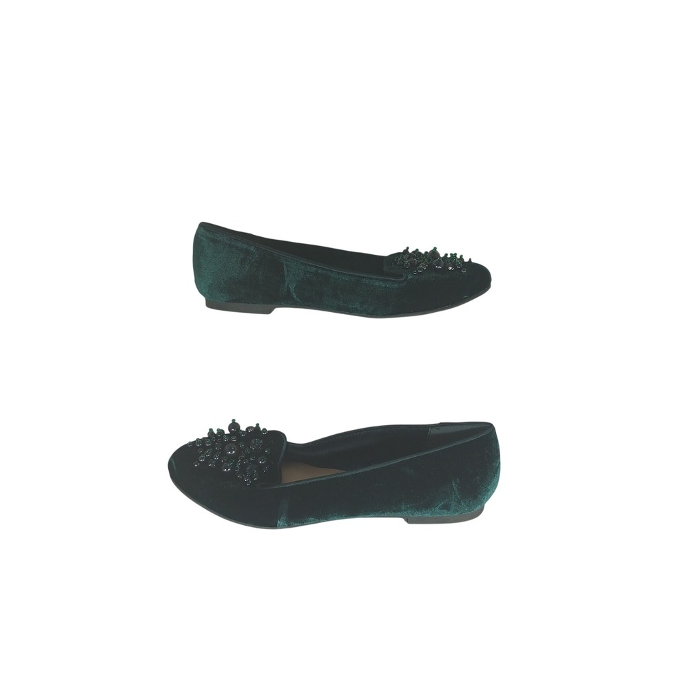 Isaac Mizrahi Live Green Velvet Beaded Pearl Loafers 6M Smoking Slipper‎ Holiday